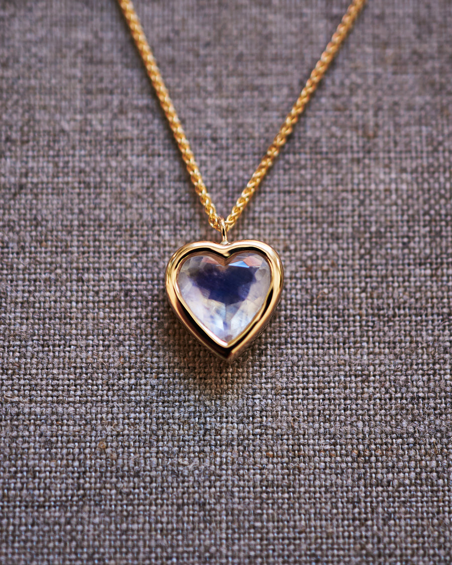 12mm Bezel Moonstone Heart Necklace