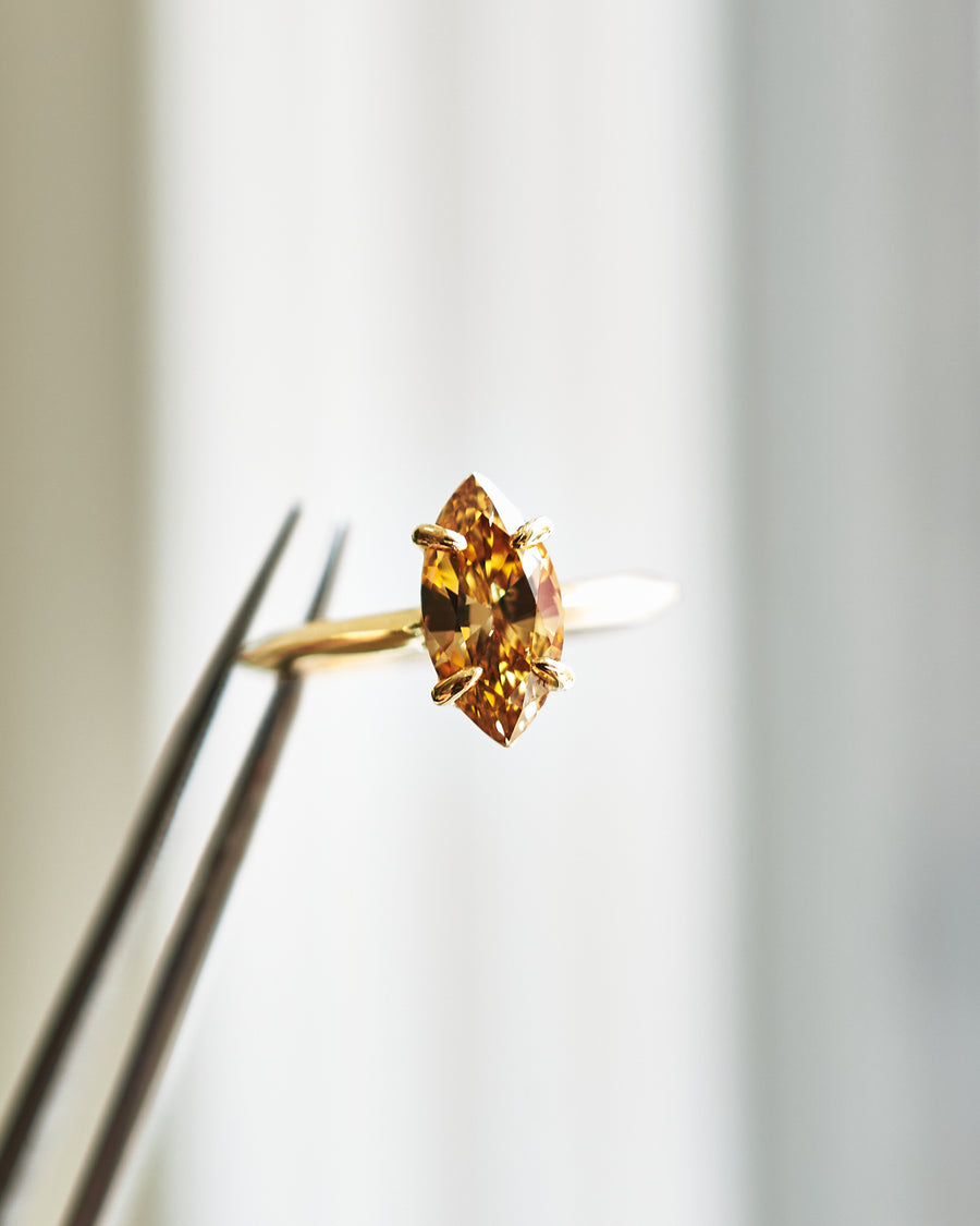 Orange Cognac Marquise Diamond Engagement Ring