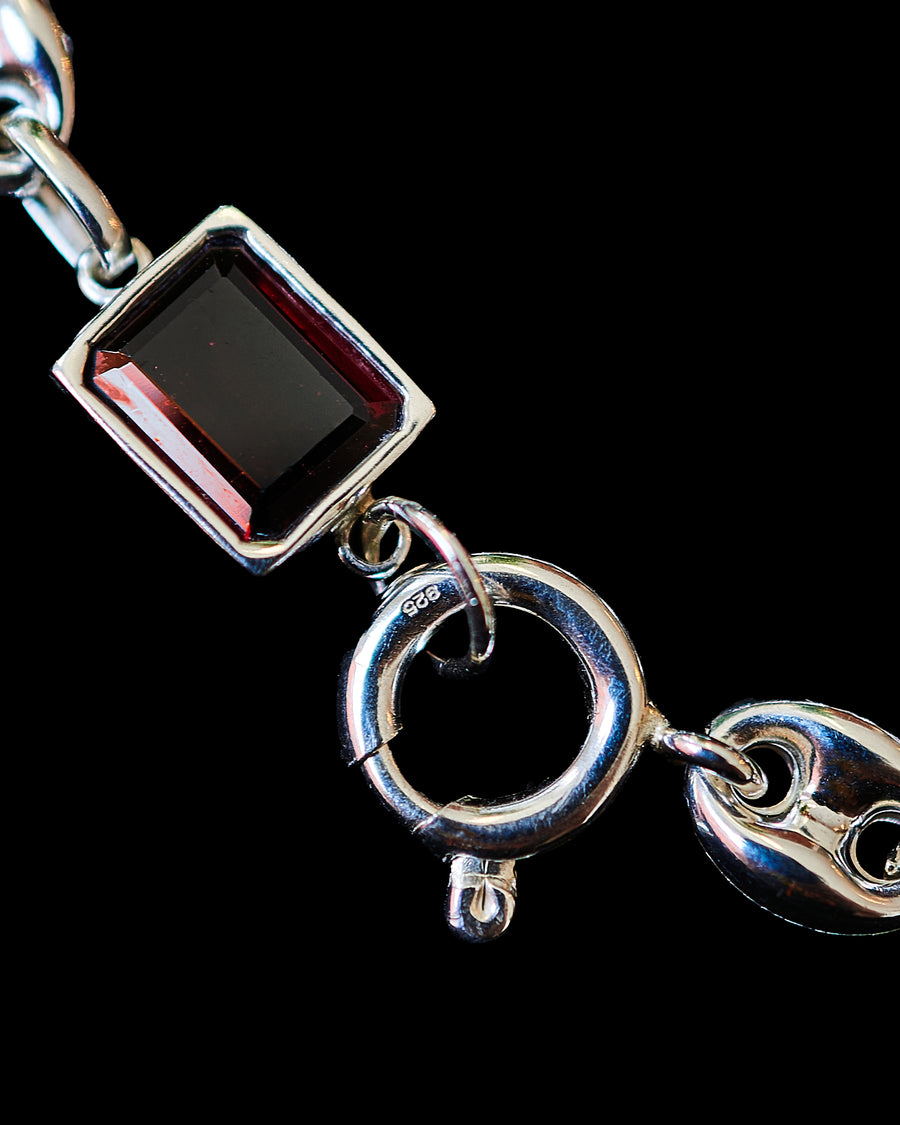 Garnet Gem on Puffy Mariner Link Bracelet