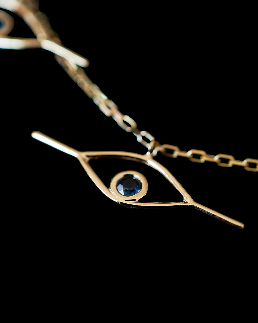 Green-Blue Sapphire Triple Eye Pendant Necklace