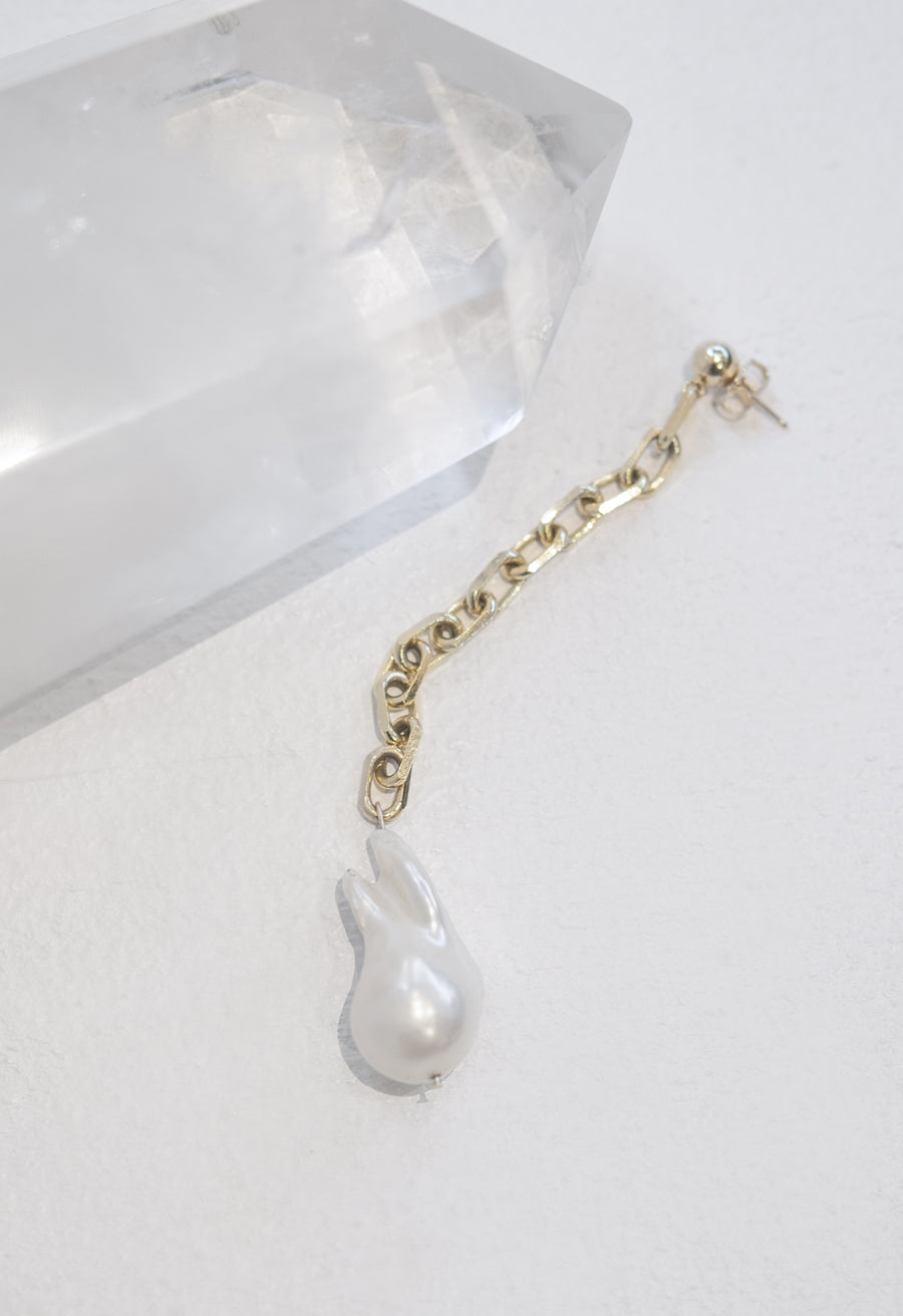 Baroque Pearl Chain Drop Stud Earring