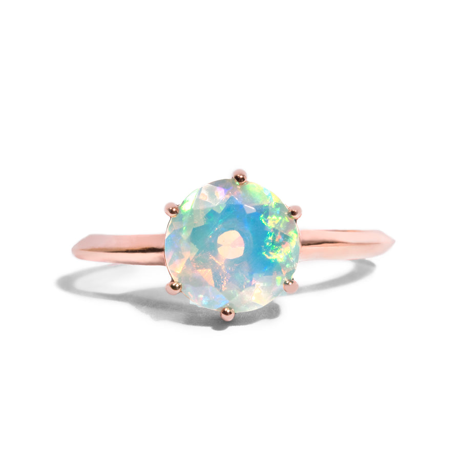 6 Prong Round Faceted Opal Ring