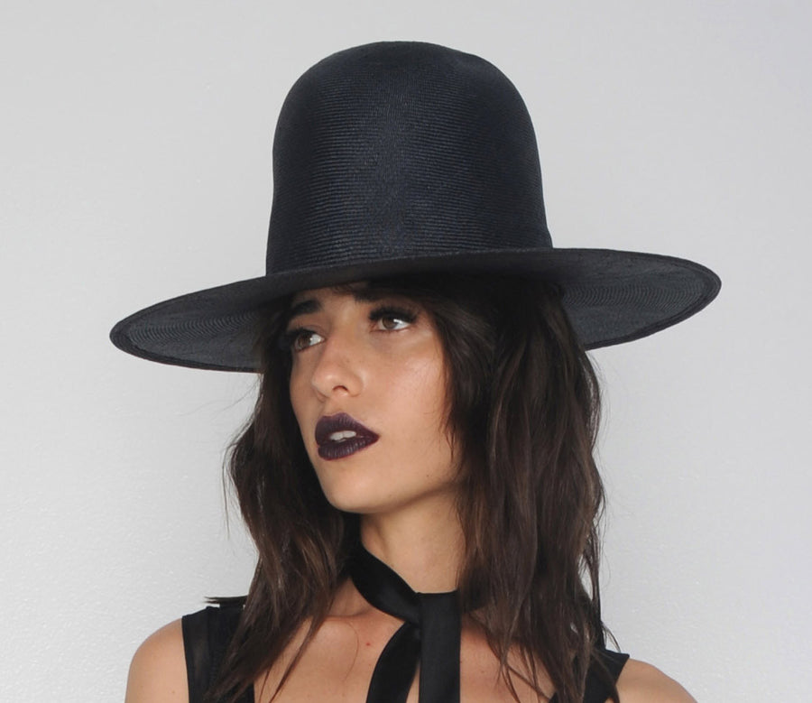 Navy Straw Tall Wide Brim Hat Wendy Nichol Designer Handmade in NYC Witch El Topo Magician Summer Hat Vanessa M IMG Model Beyonce Formation Hat