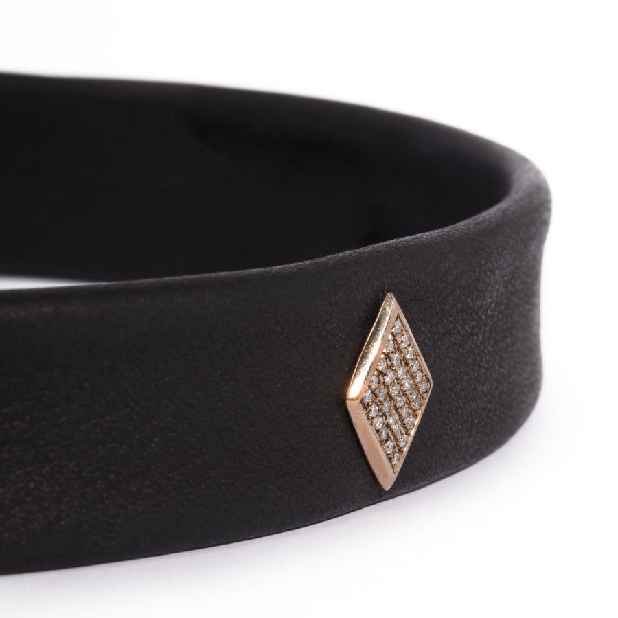 Leather Snap Choker with Micro Pave Face Diamond Shape