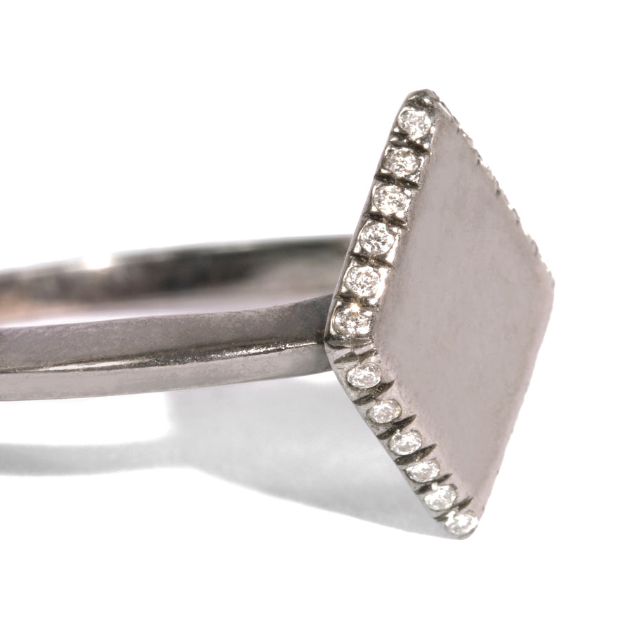 Micro Pave Edge Engraved Diamond Shape Ring
