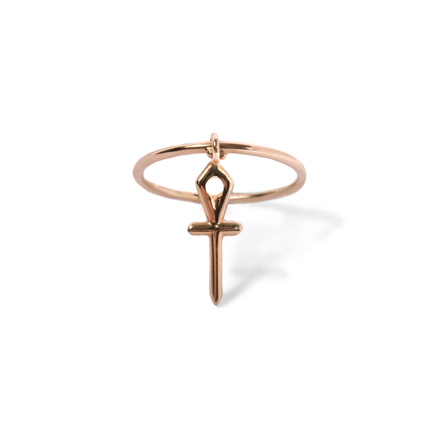 18k ankh key ring with lotus flowers (Rings Collection) |nilestone.com