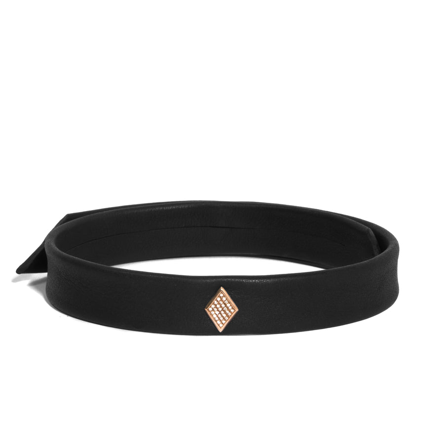 Leather Snap Choker with Micro Pave Face Diamond Shape