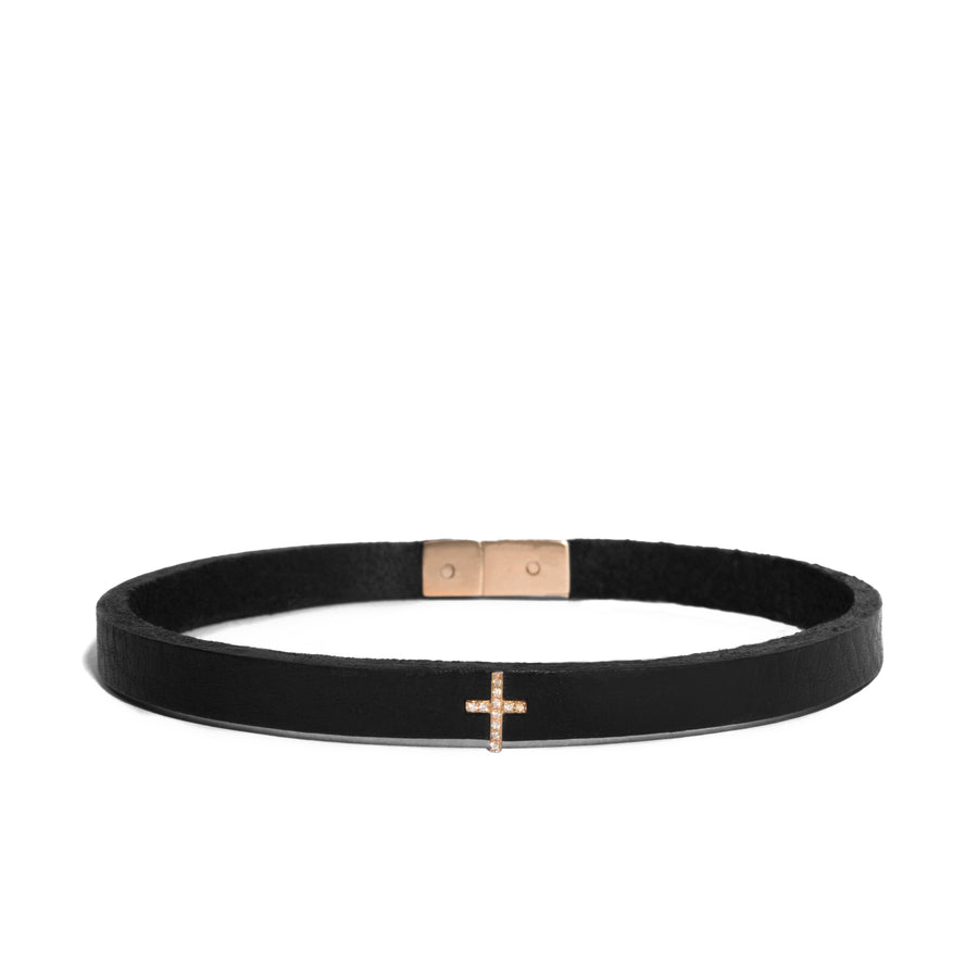Triangle Leather Choker with Micro Pave Cross Charm
