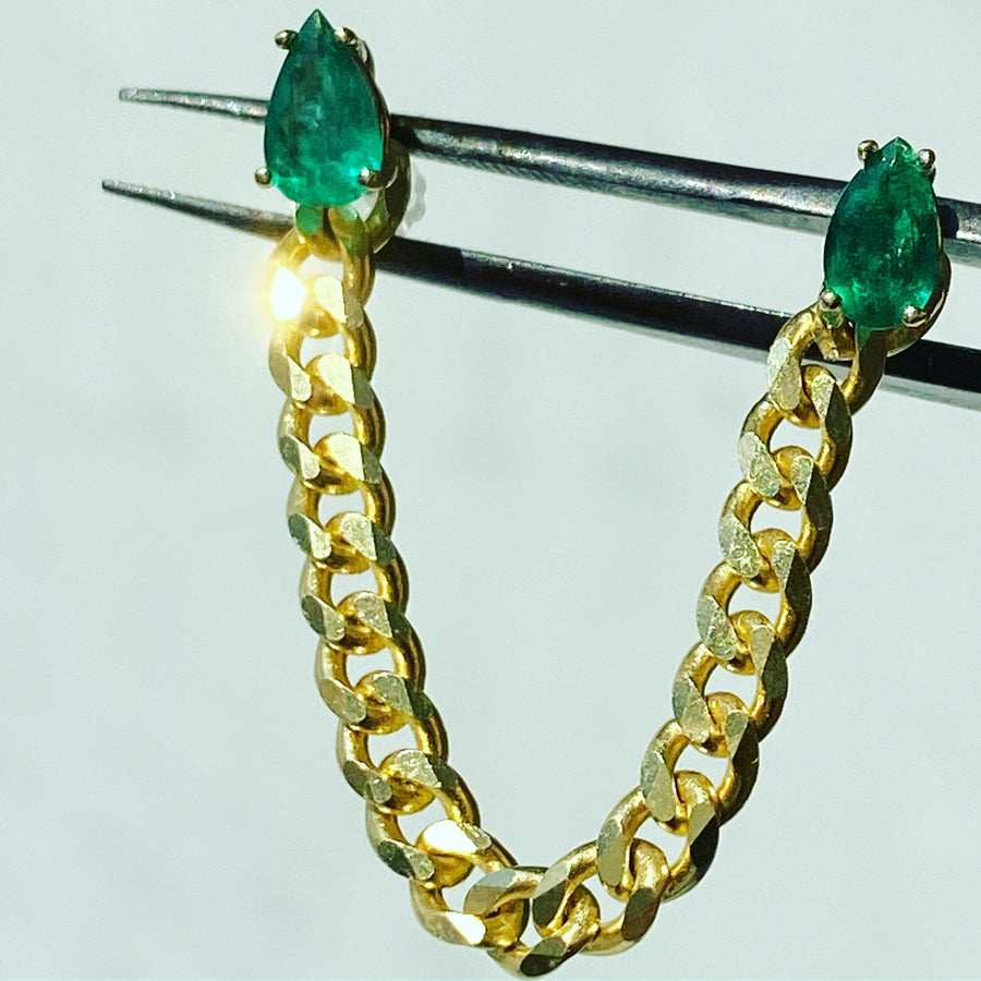 Double Emerald Teardrop Stud Chain
