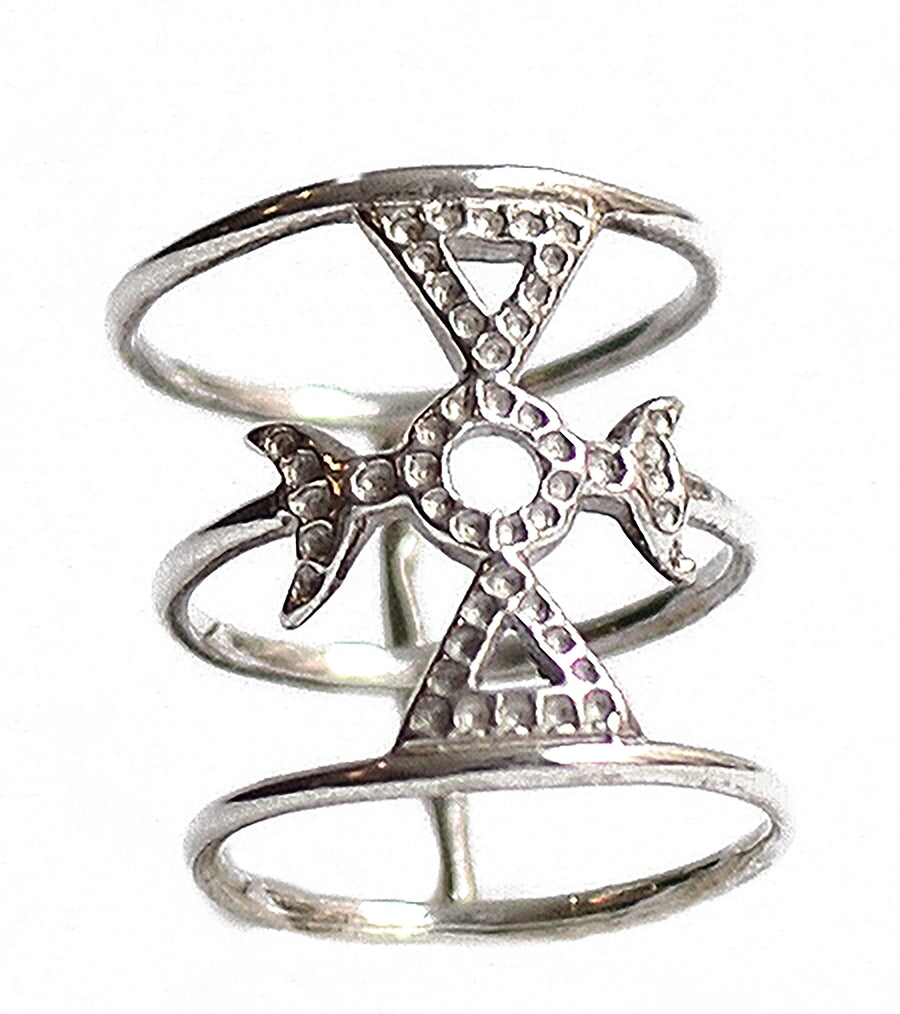 Auspicious Moon Ring Wendy Nichol Fine Jewelry Designer Barneys Barney's Handmade in NYC solid sterling Silver Mason Symbol Crescent Moon cut out triangle Cage Witch Magic Magick Ring