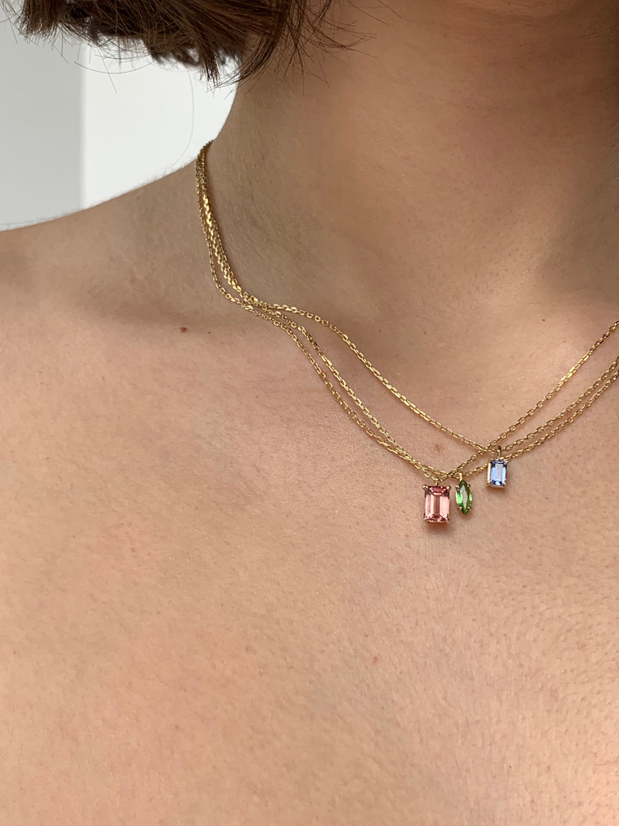 Pink Sapphire Emerald Cut Gem Necklace