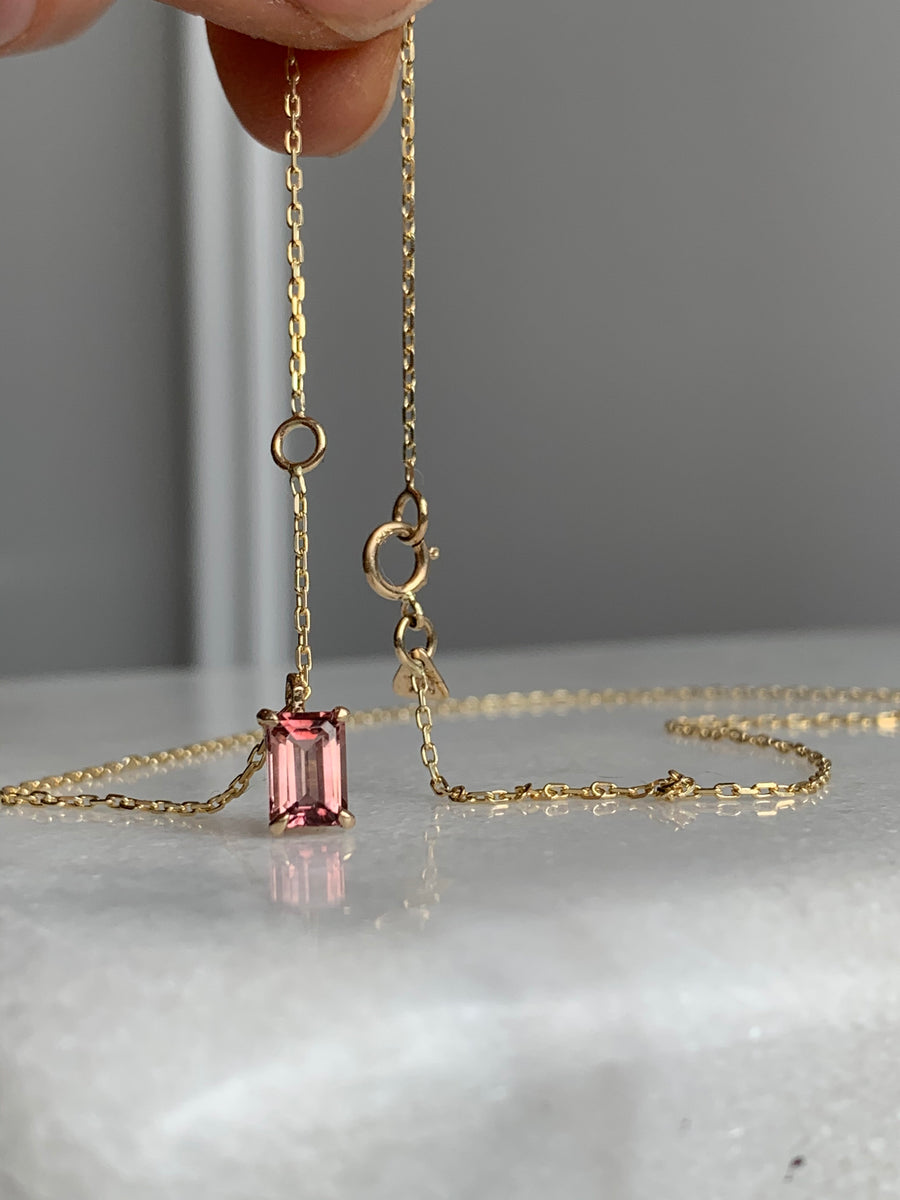 Pink Sapphire Emerald Cut Gem Necklace