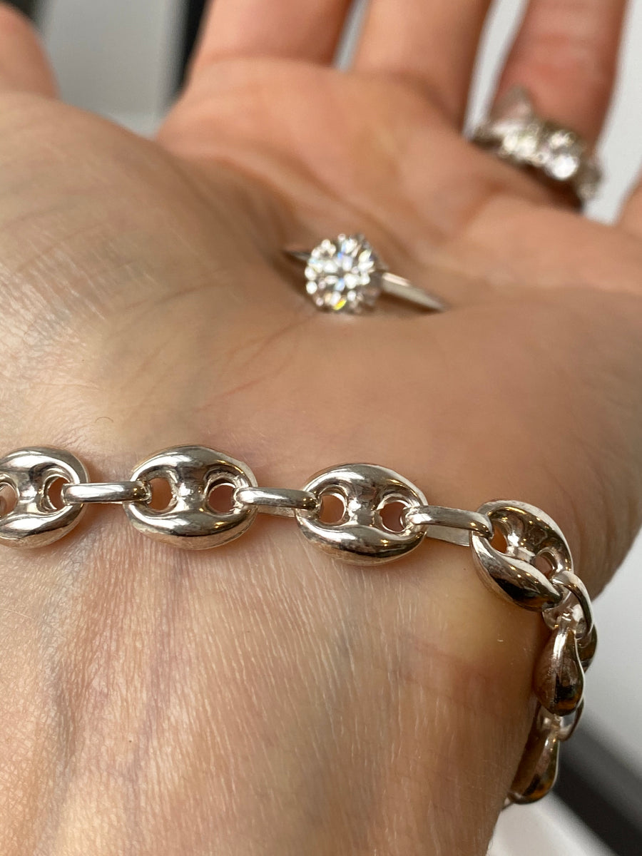 Puffy Mariner Link Chain Bracelet Sterling Silver