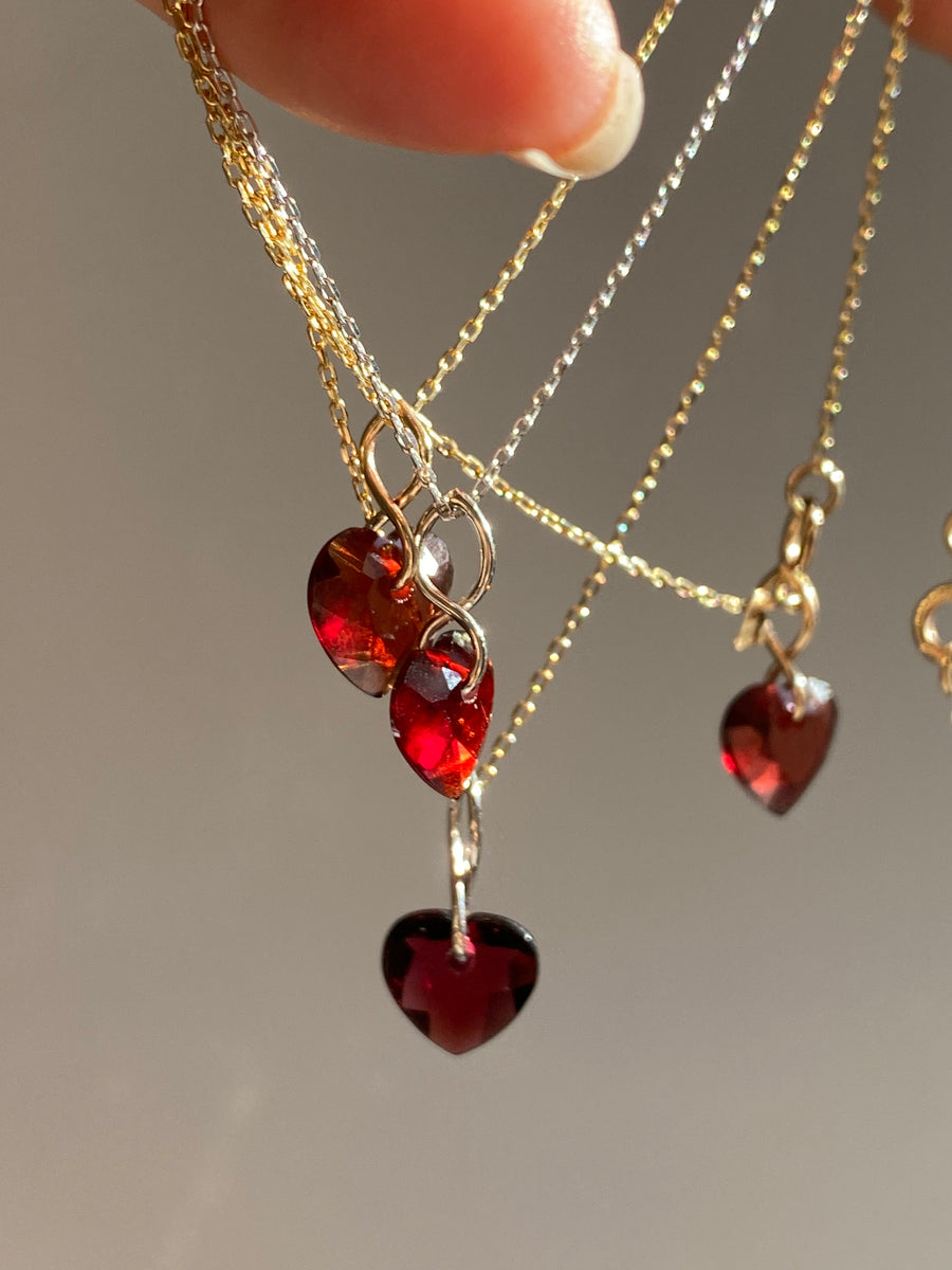 Garnet,Lab Sapphire Onyx Glowing Heart Necklace - 14K White Gold  |JewelsForMe