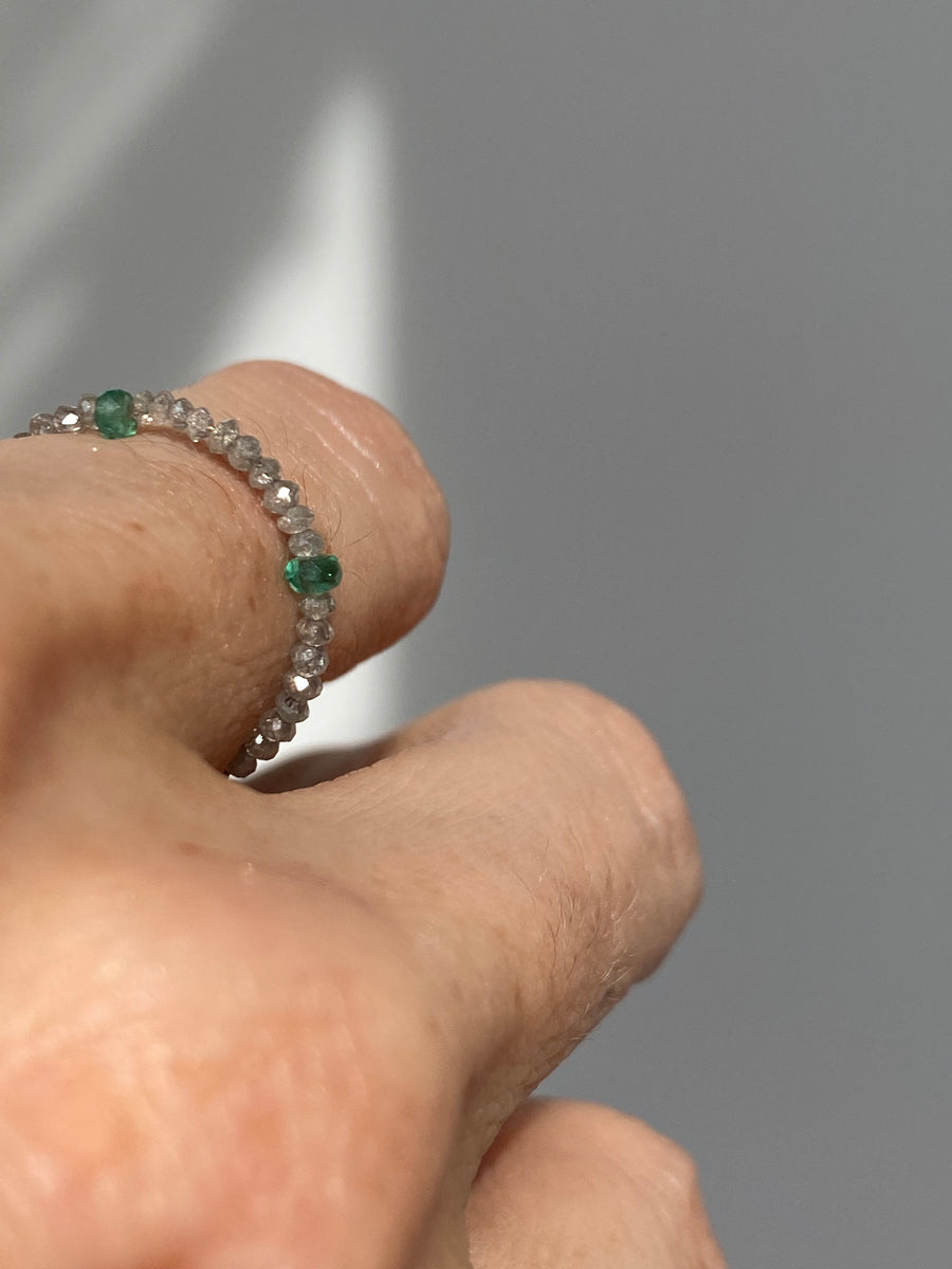 Beaded Diamond & Emerald Ring