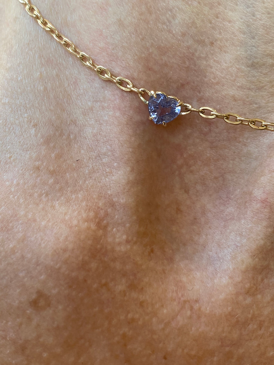 Lilac Sapphire forcefield Single Gem Heart Necklace