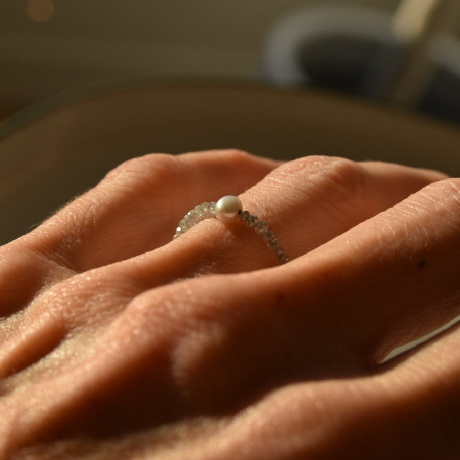 Grey Pearl Beaded Diamond Ring