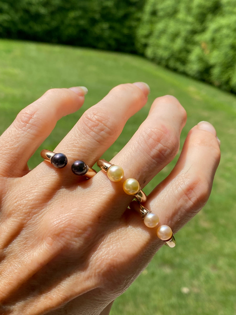 Double Gold Akoya Pearl Ring