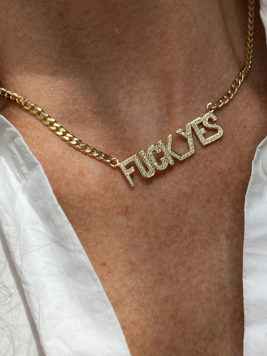 FUCK_YES Pave Diamond Necklace