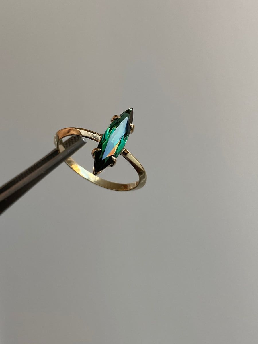 .6 carat Deep Green Blue Tourmaline Marquise Cut Ring