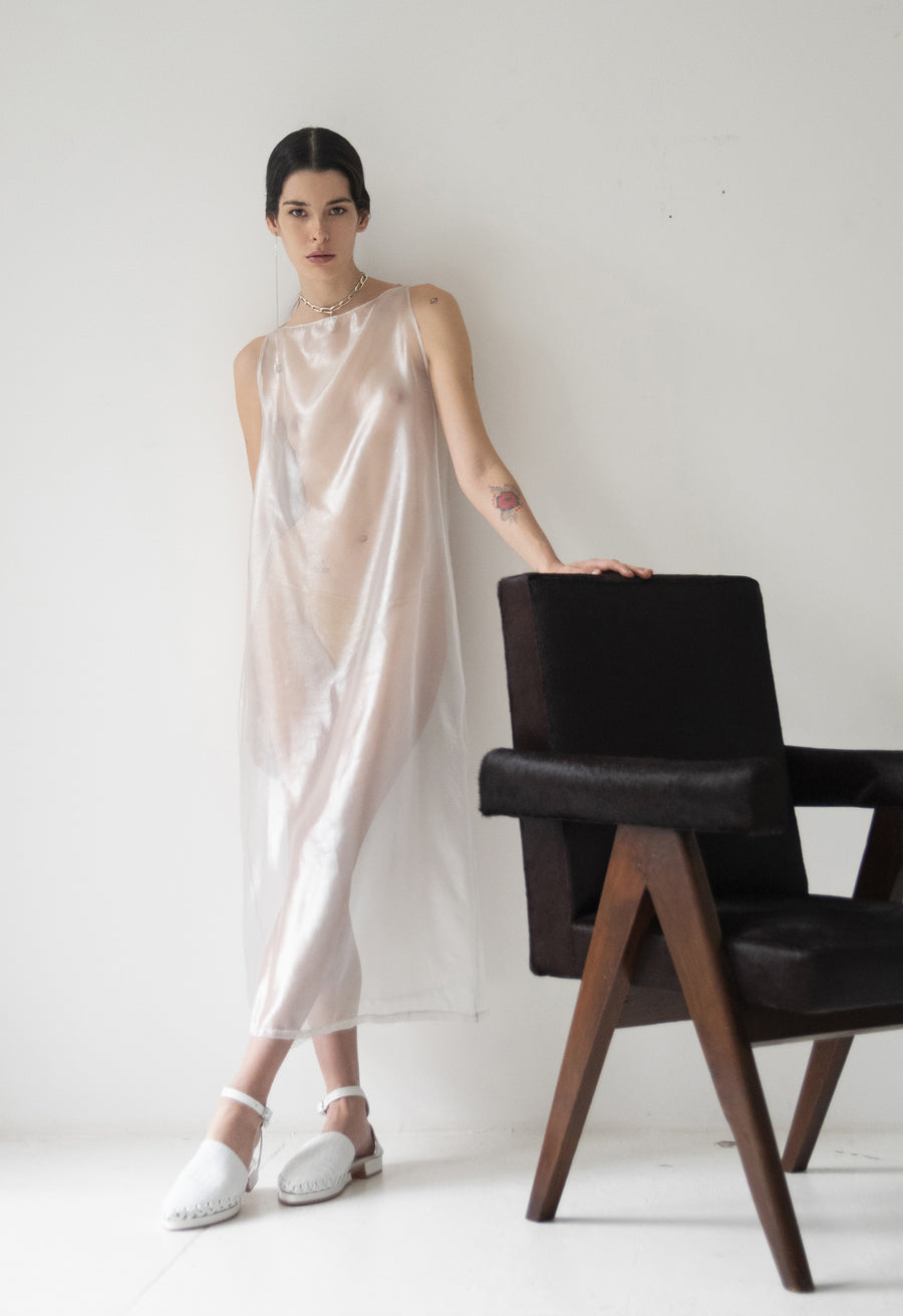 Iridescent White Silk Mesh Shift Dress Wendy Nichol Iridescent White Silk Mesh Shift Dress Wendy Nichol