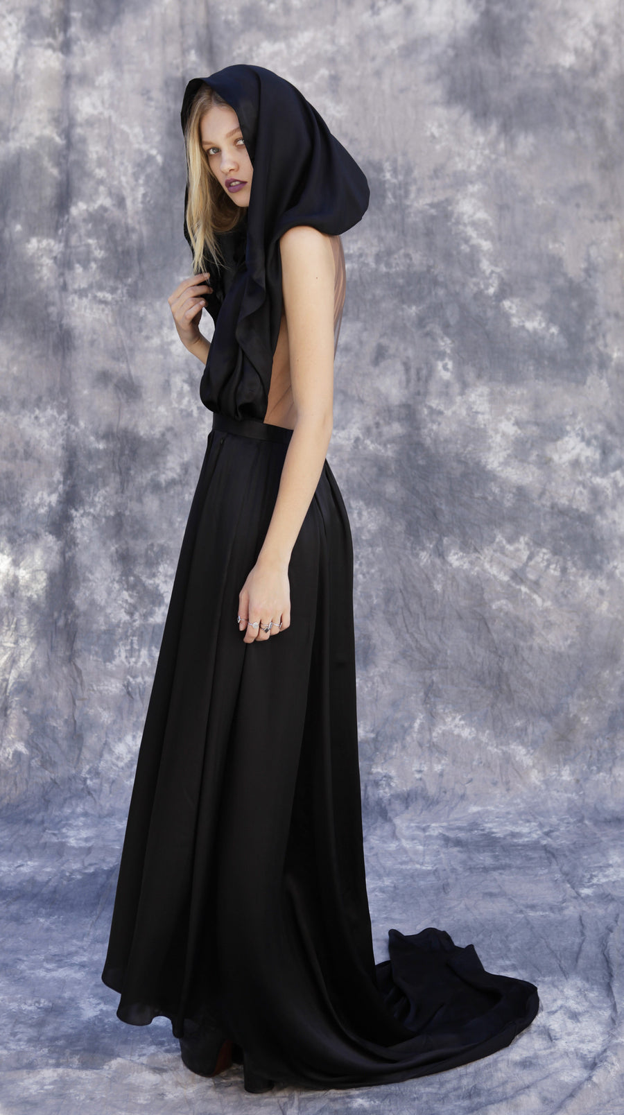 Hooded Backless Long Train Gown Wendy Nichol Hooded Backless Long Train Gown Wendy Nichol