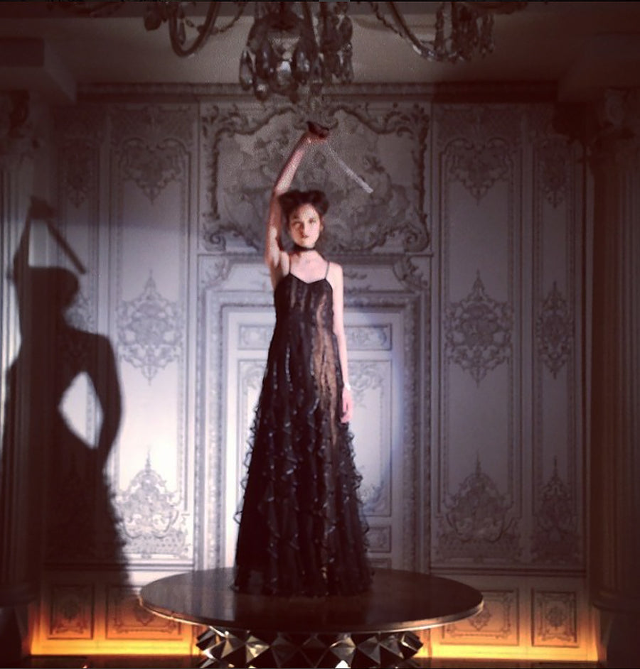 handmade silk couture dress Off-Shoulder Silk Dress with Handcrafted Peony | Yaly Couture Bespoke -- Exclusive, Trendy