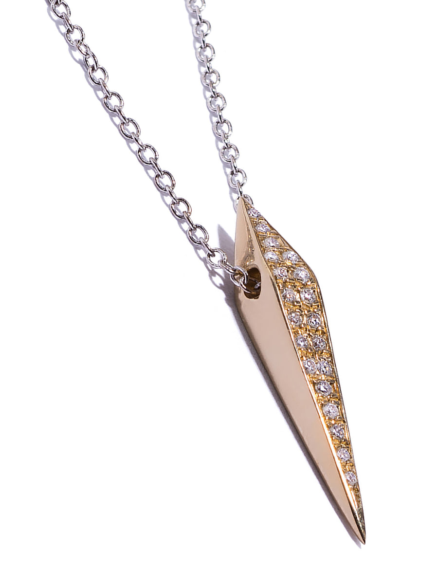 Micro Pave Diamond Large DT Pyramid Spike Pendant Charm Necklace Wendy Nichol Fine Jewelry Designer simple delicate chain Handmade in NYC New York City solid 14k Gold Yellow Rose White Black Diamonds Egyptian Pyramid Kite Spike large Dagger Sword delicate thin chain everyday unique Necklace choker