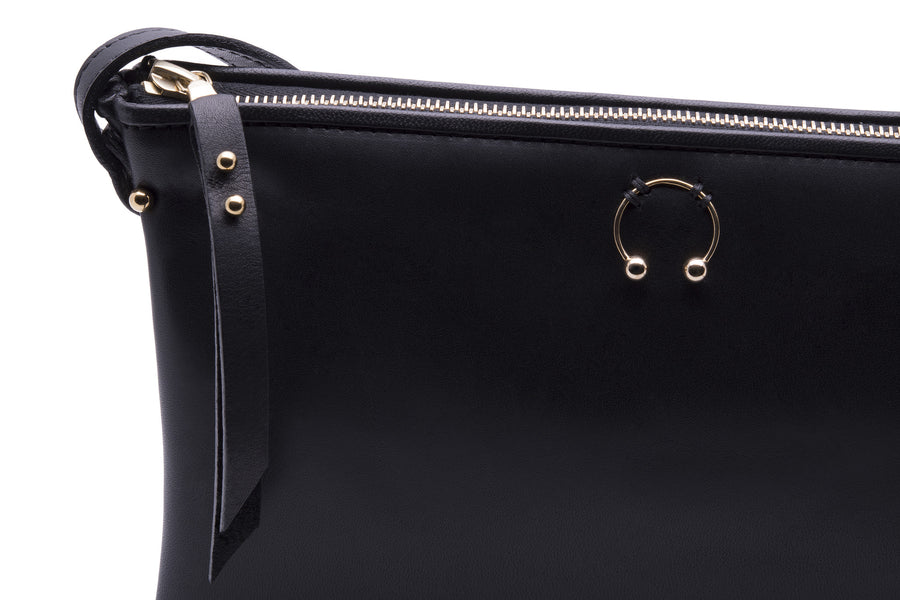 Pierced Bag Wendy Nichol Black Leather Handbag Purse Handmade in NYC Earring Piercing 