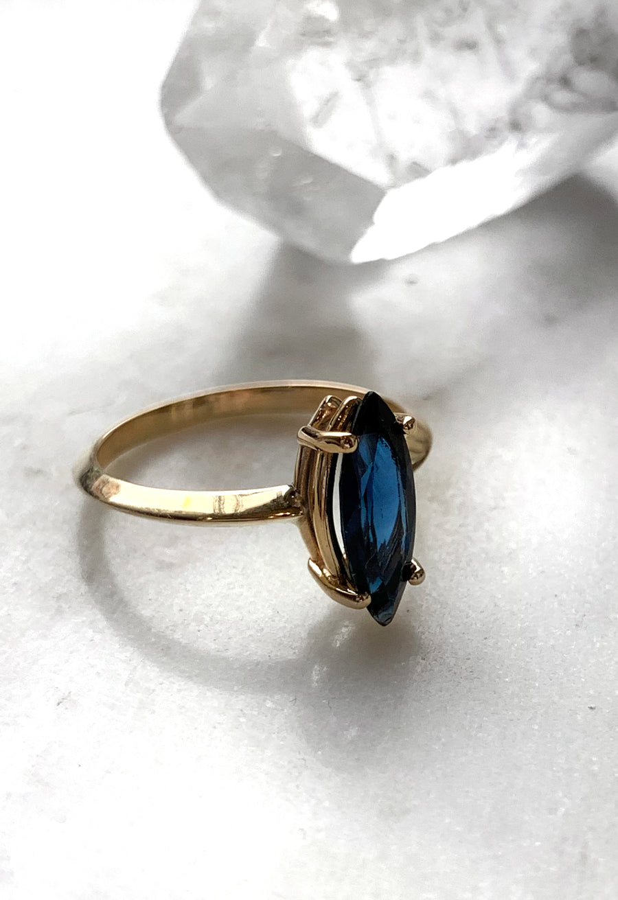 Deep Blue 1.25 Carat Marquise Cut Sapphire Ring