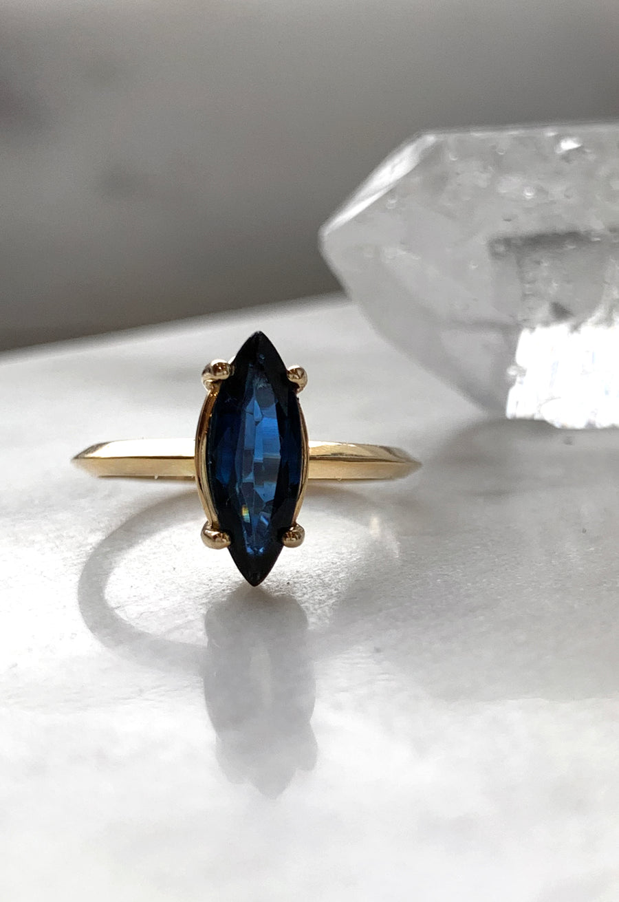 Deep Blue 1.25 Carat Marquise Cut Sapphire Ring