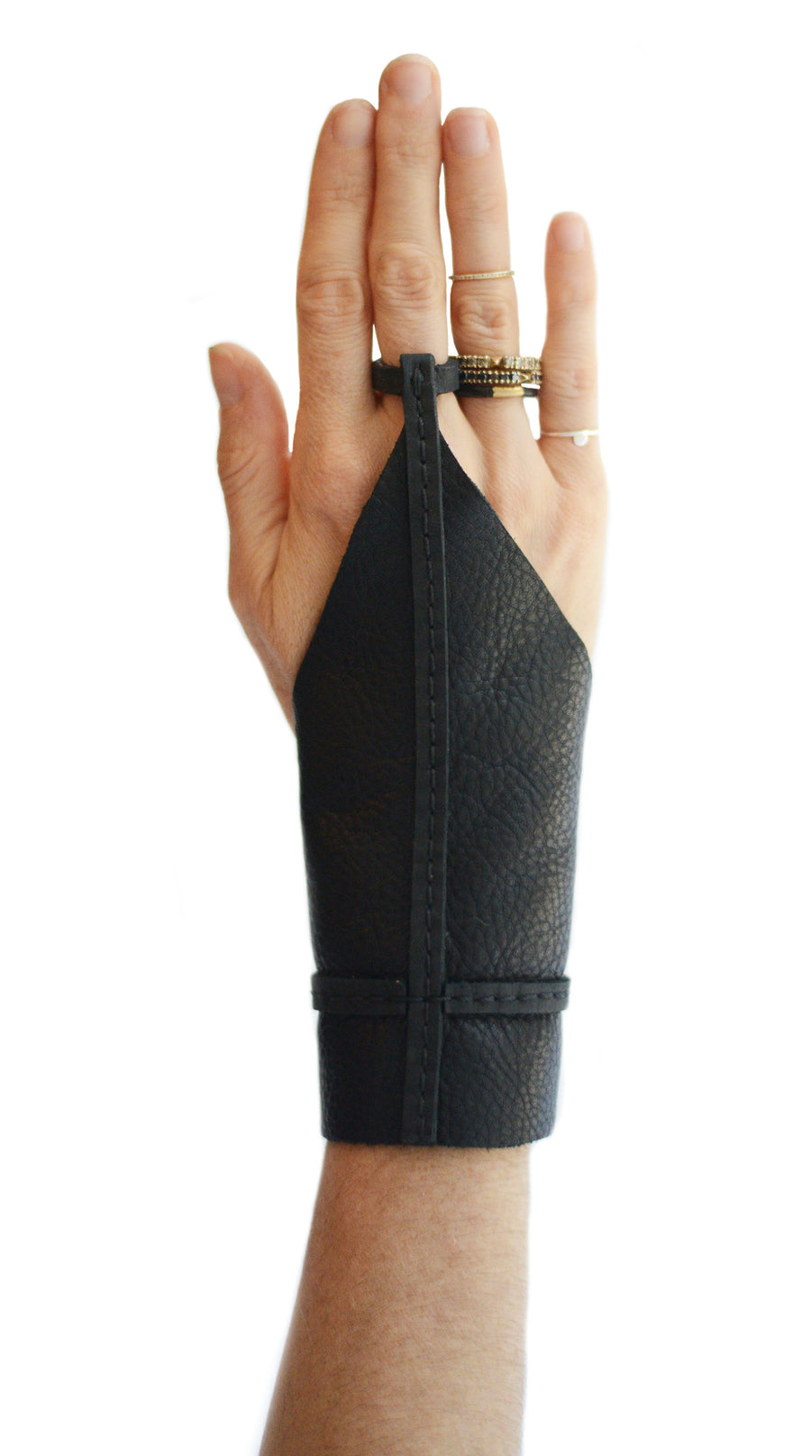Single Finger Cross Leather Gloves Wendy Nichol Designer Handmade in NYC New York City black Leather Fingerless Smoker Driving Gloves Archery Archer Witch Vampire Dracula Glove Gloves