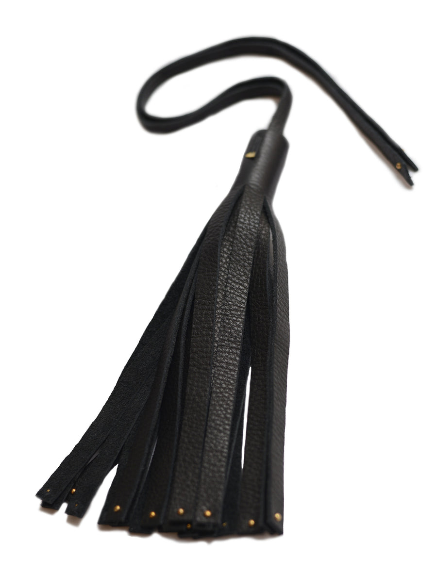 Large Studded Leather Tassel Tie Wendy Nichol Designer Handmade in NYC New York City High Quality Real Black Leather Fringe Tassel Stud Bag Handbag Accessory