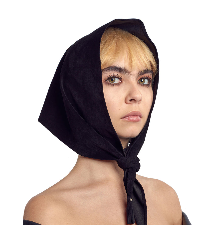 Reversible Suede & Leather Headscarf Scarf Wendy Nichol handmade in NYC New York City  Scarves Headscarves hijab bandana