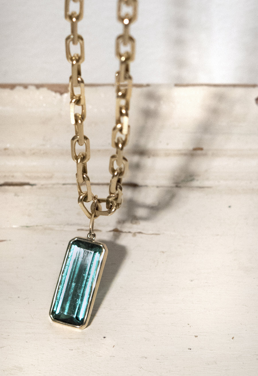 Large Emerald Cut Tourmaline Pendant Necklace
