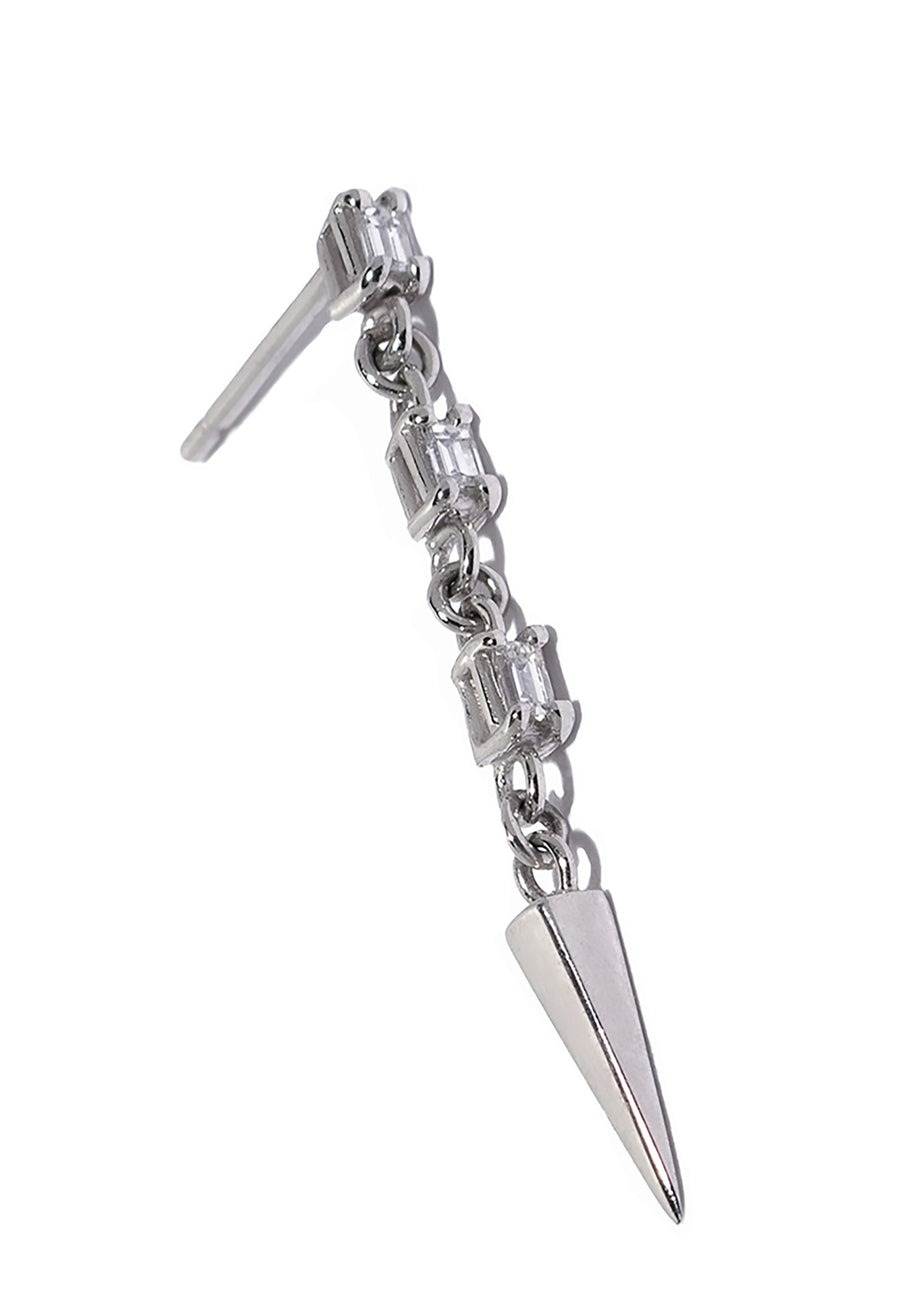 Triple 2mm White Diamond Baguette Dangle Pyramid Spike Stud