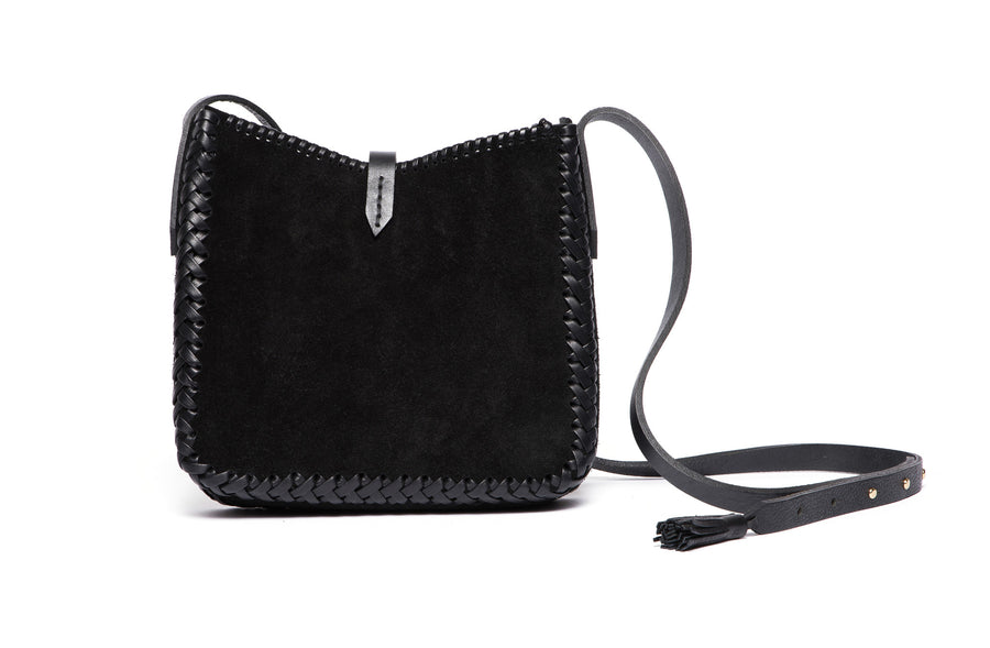 Leather Saddle Bag Wendy Nichol cross body  Handmade Handbag in NYC black suede