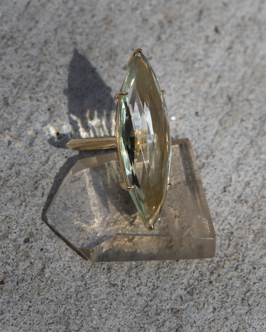 Large Marquis Cut Light Green Amethyst Amulet Ring
