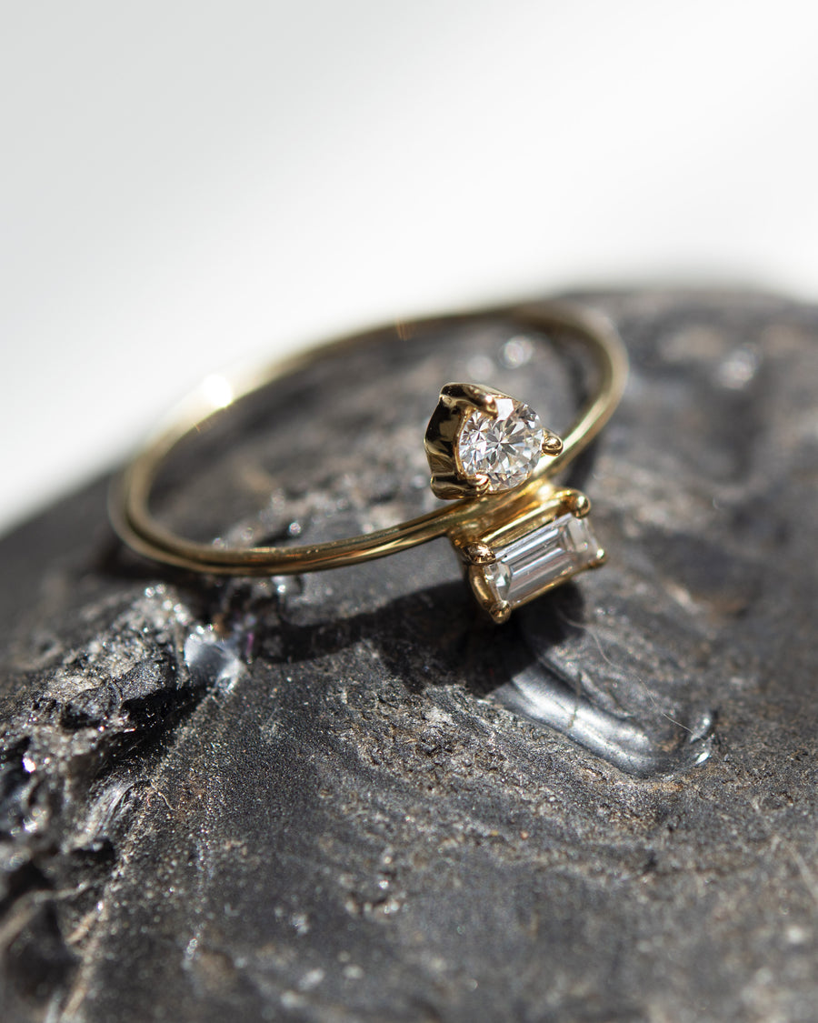 Double Diamond Bezel Set Engagement Ring