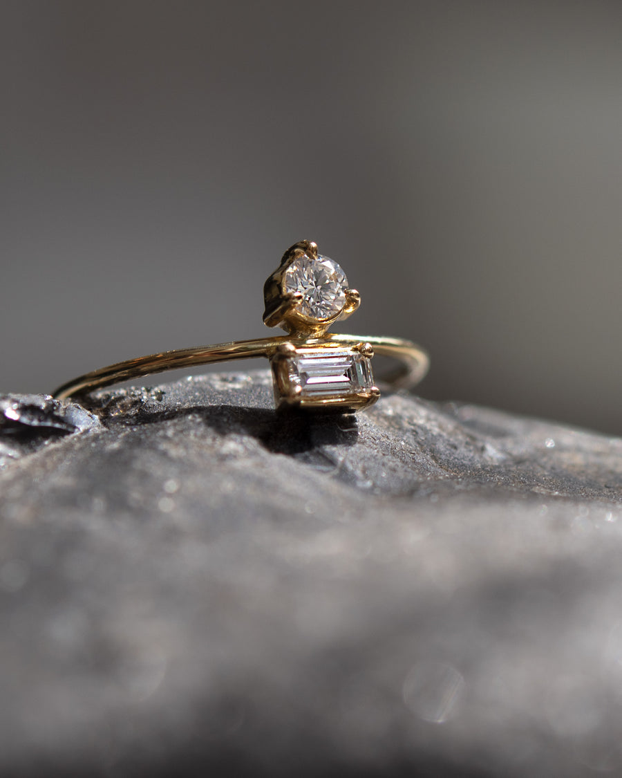 Double Diamond Bezel Set Engagement Ring
