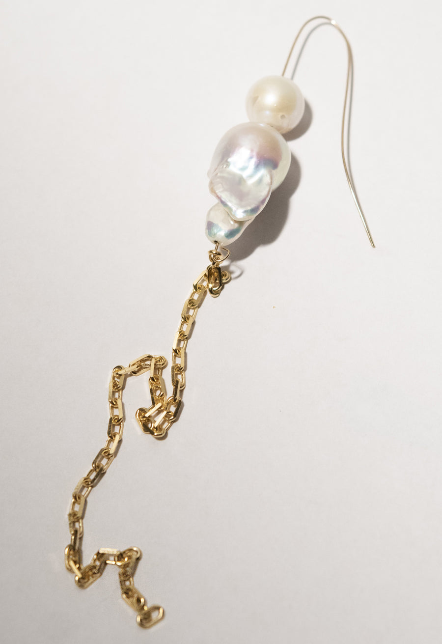 Double Pearl Hook and Chain Dangle Earring