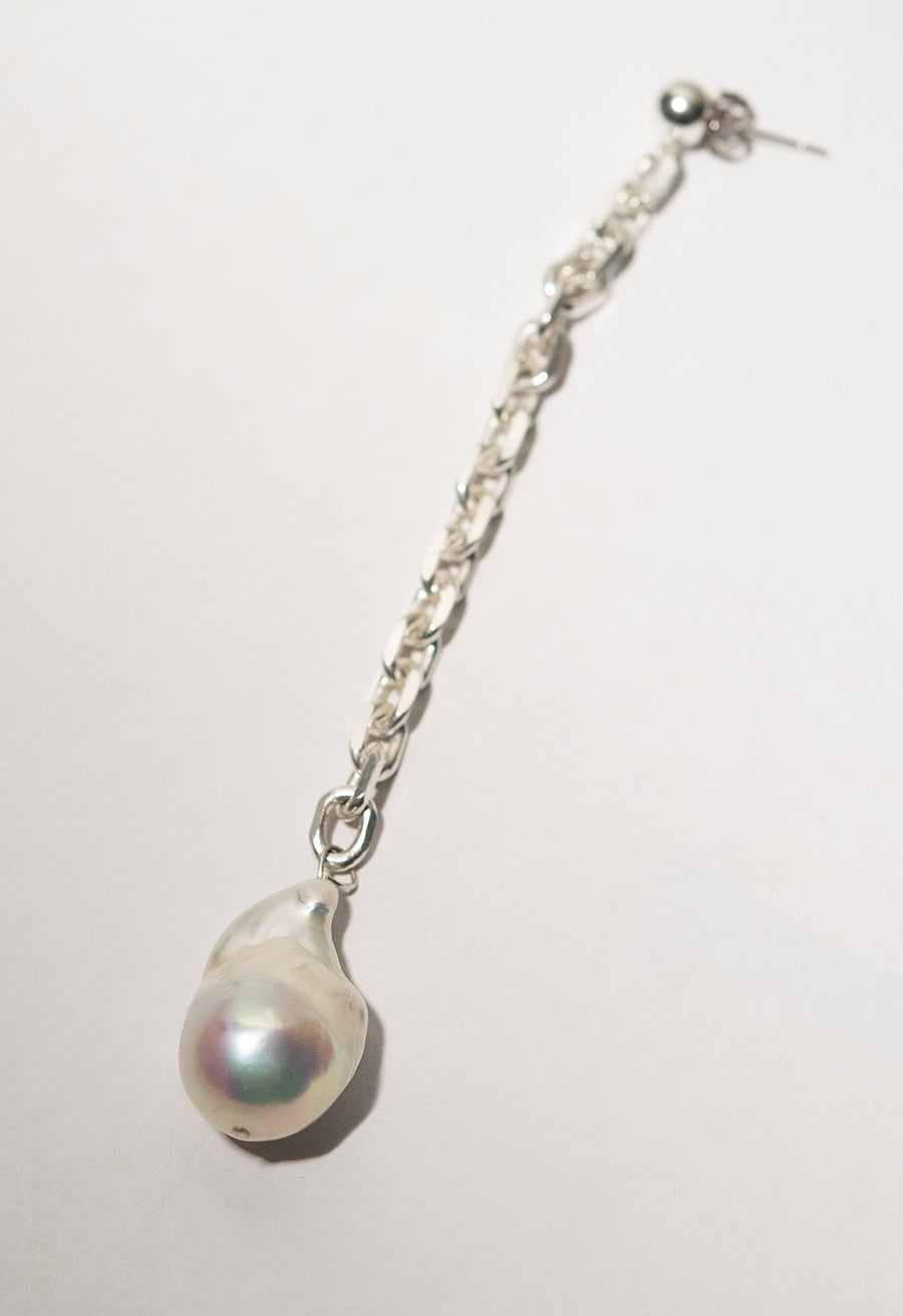Baroque Pearl Chain Drop Stud Earring