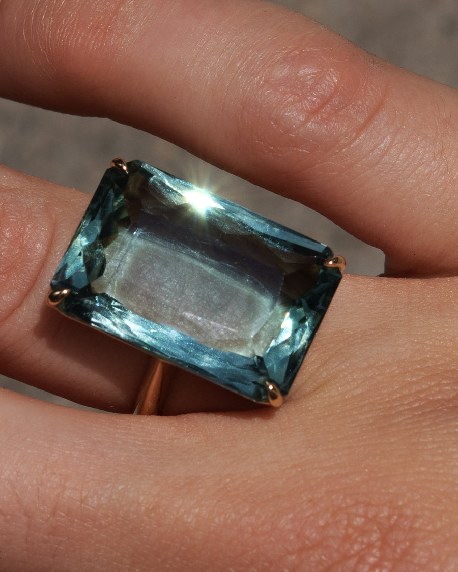 Deep Sea Emerald Cut Amethyst Amulet Ring