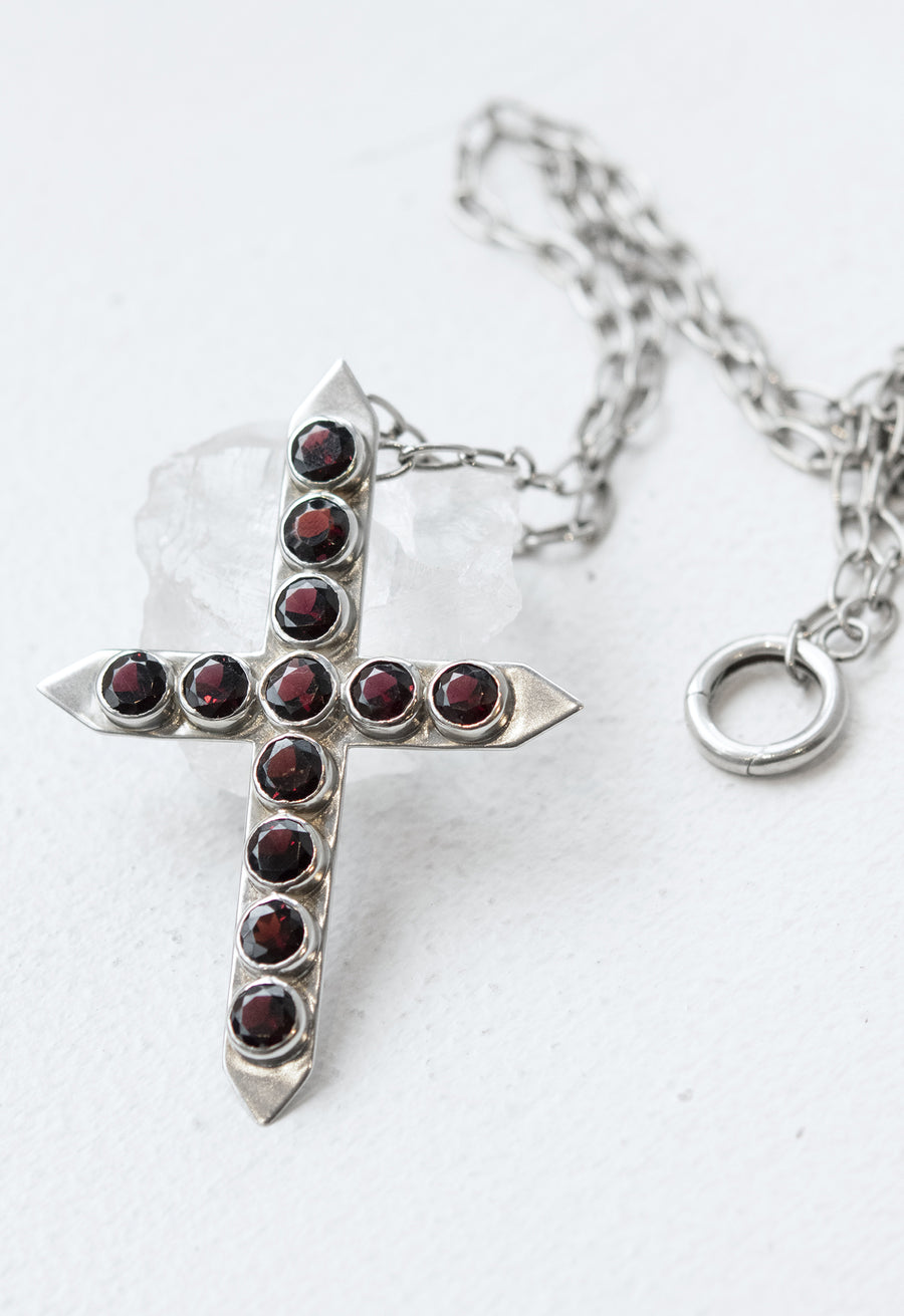 Precious Garnet Studded Cross Pendant Necklace