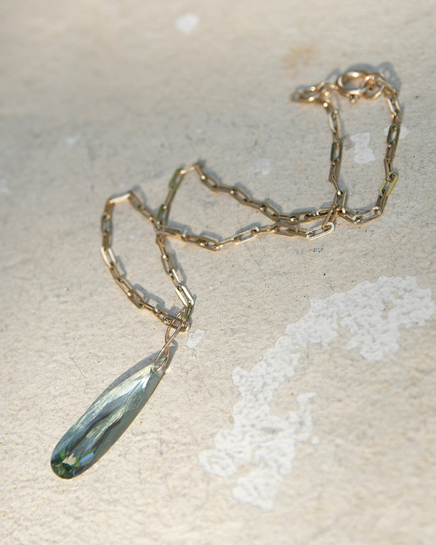 Green Amethyst Faceted Drop Amulet Necklace