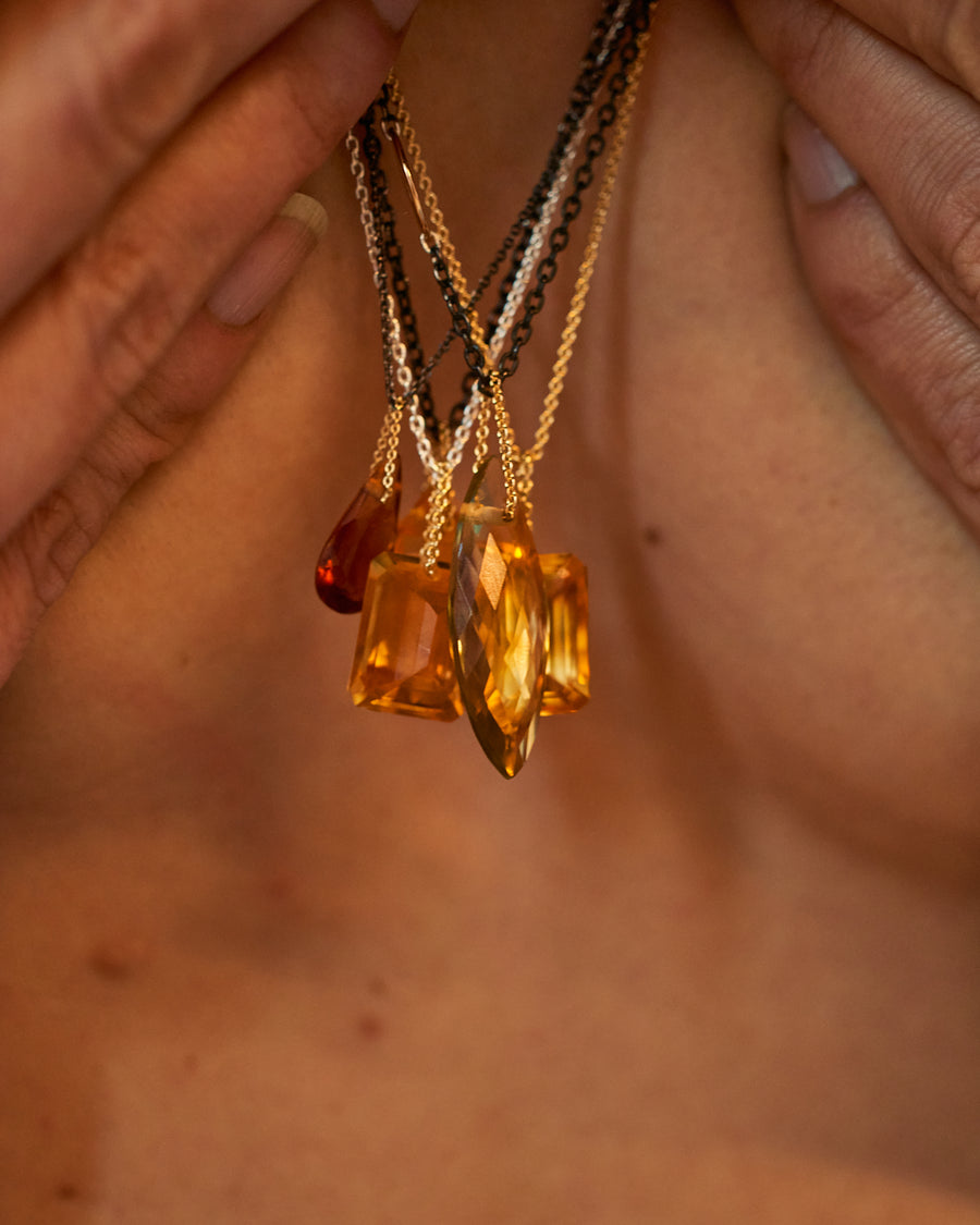 Gold Emerald Cut Citrine Manifest Long Chain Necklace