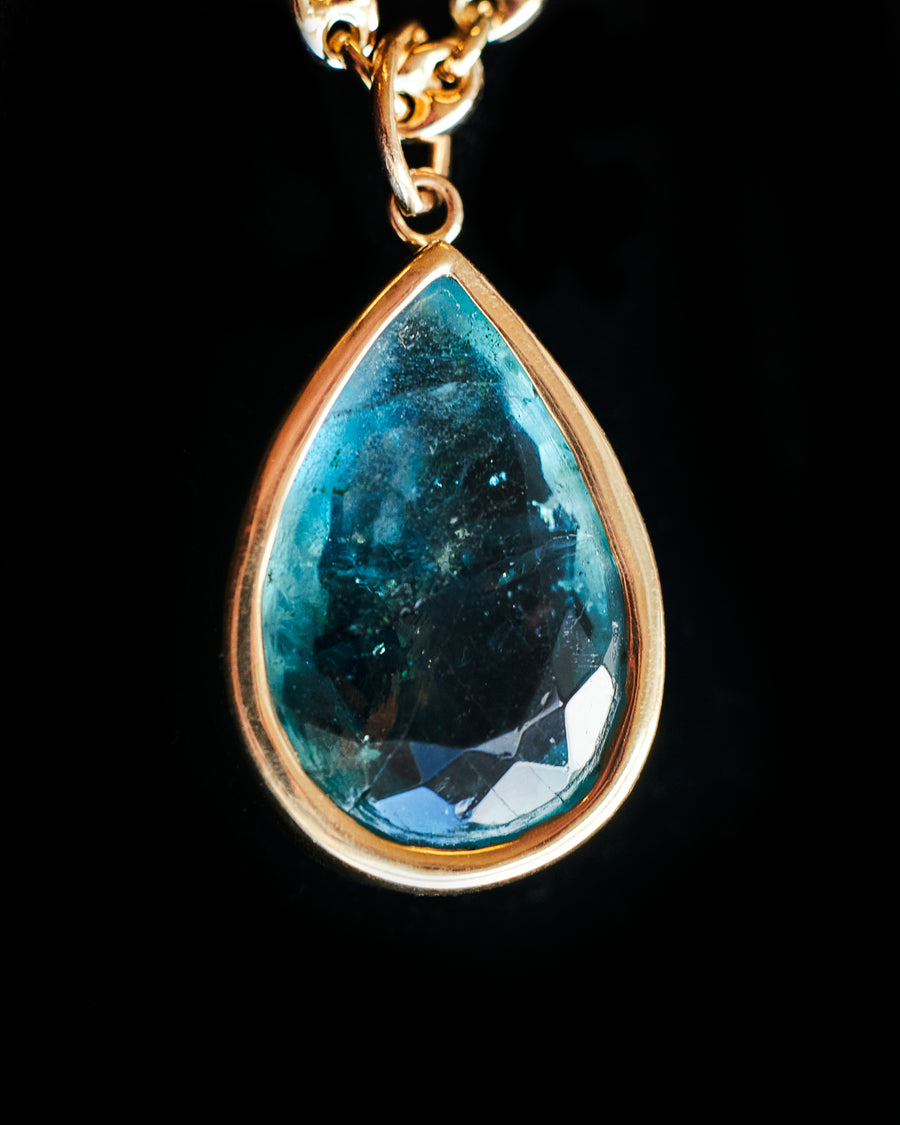 Blue Aura Fluorite bezel set pendant
