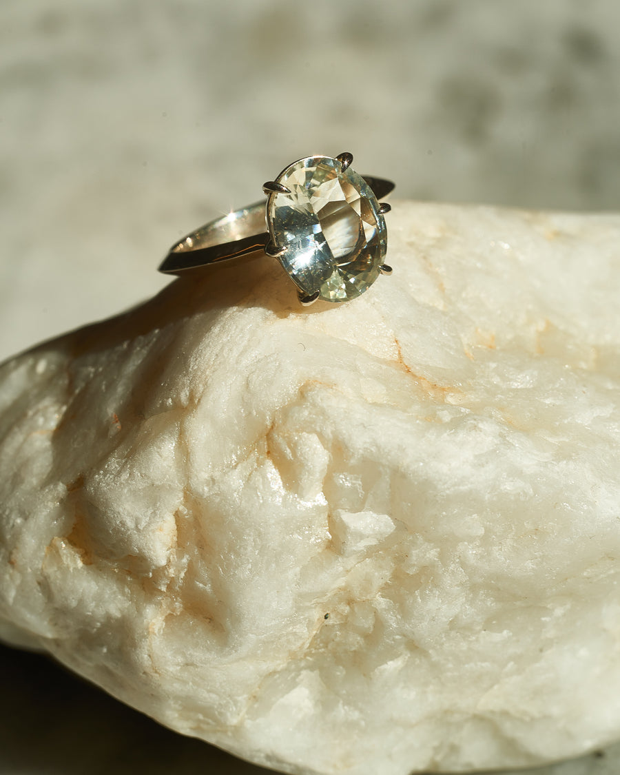 Light Grey Sapphire Oval-Cut Ring
