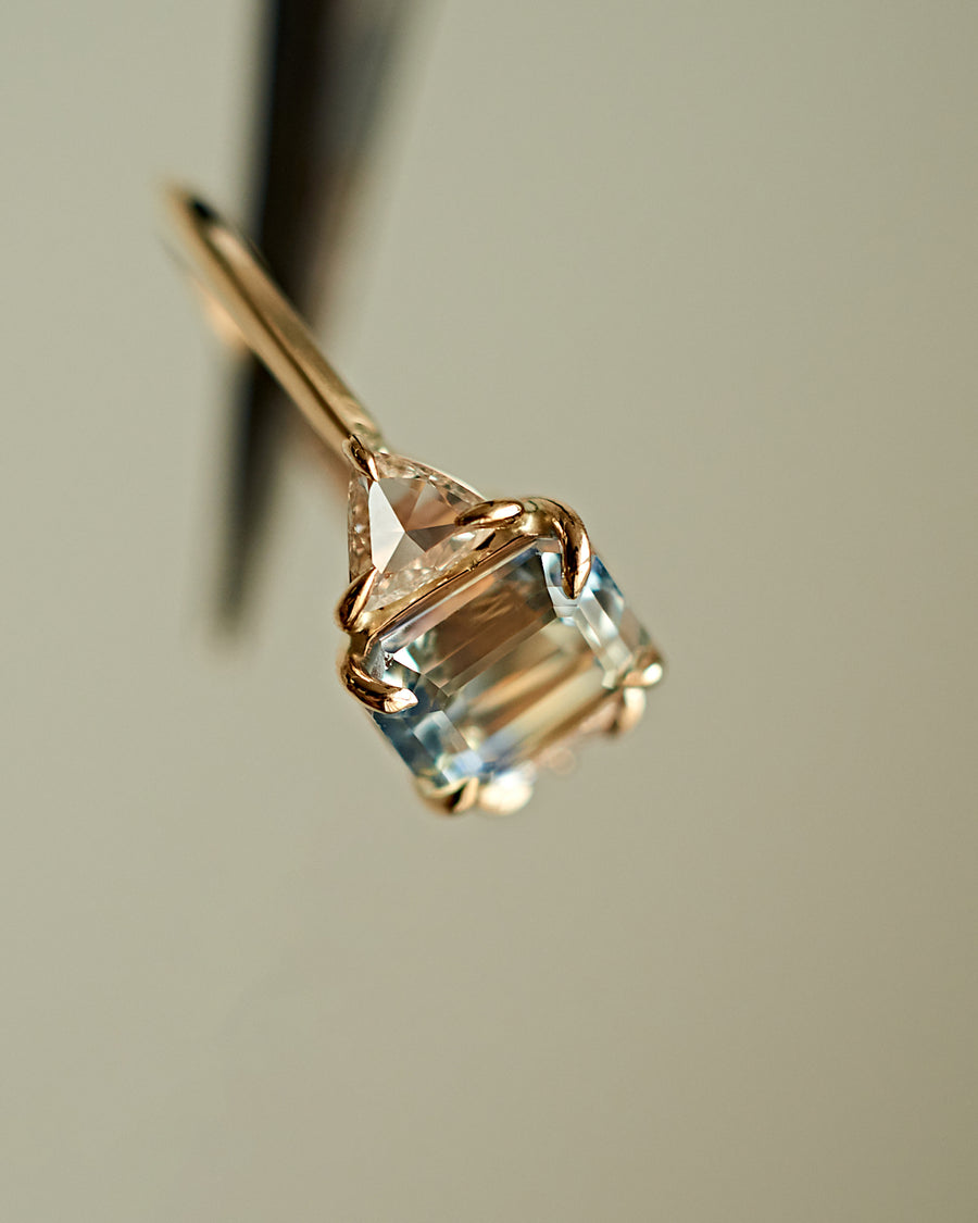 Bi-Color Sapphire and Trillion Diamond Ring