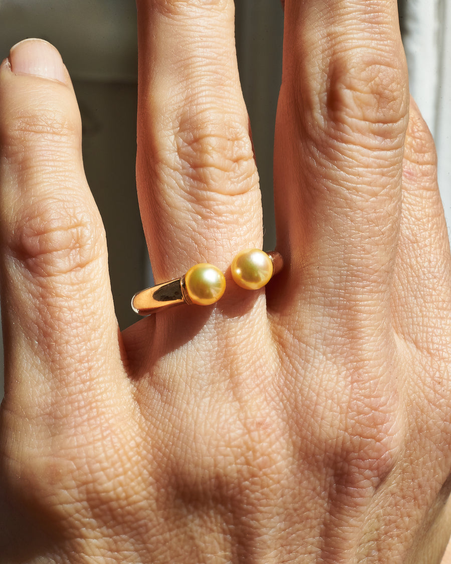 Double Pink Akoya Pearl Ring
